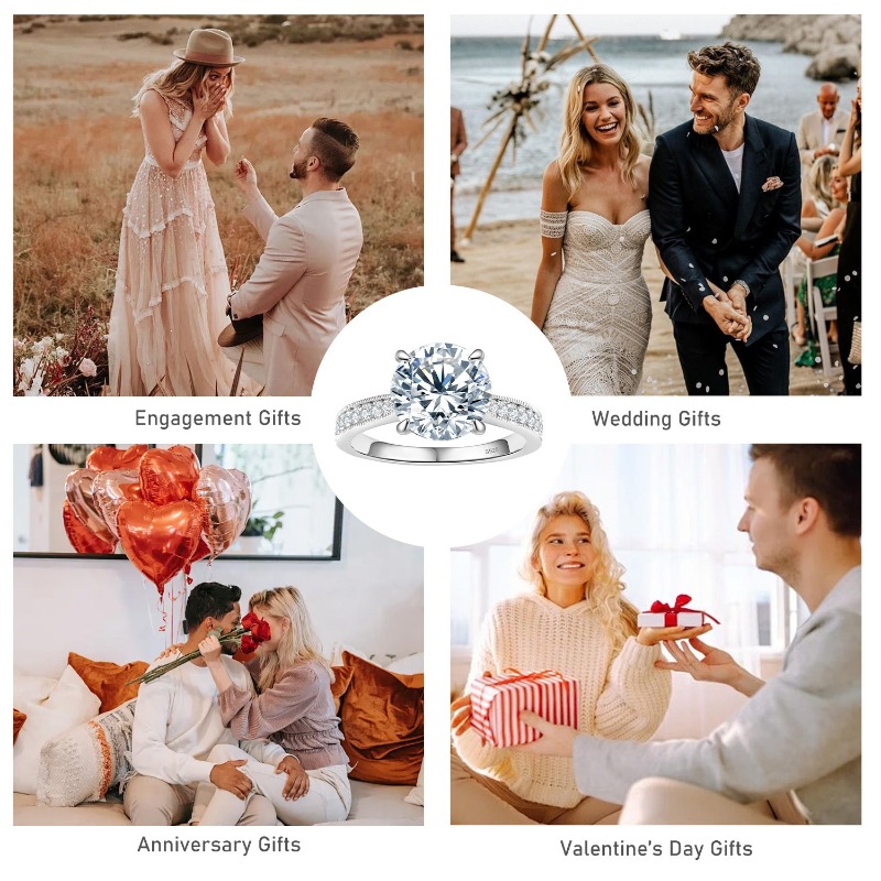 Women's S925 Sterling Silver Round Moissanite Engagement Ring