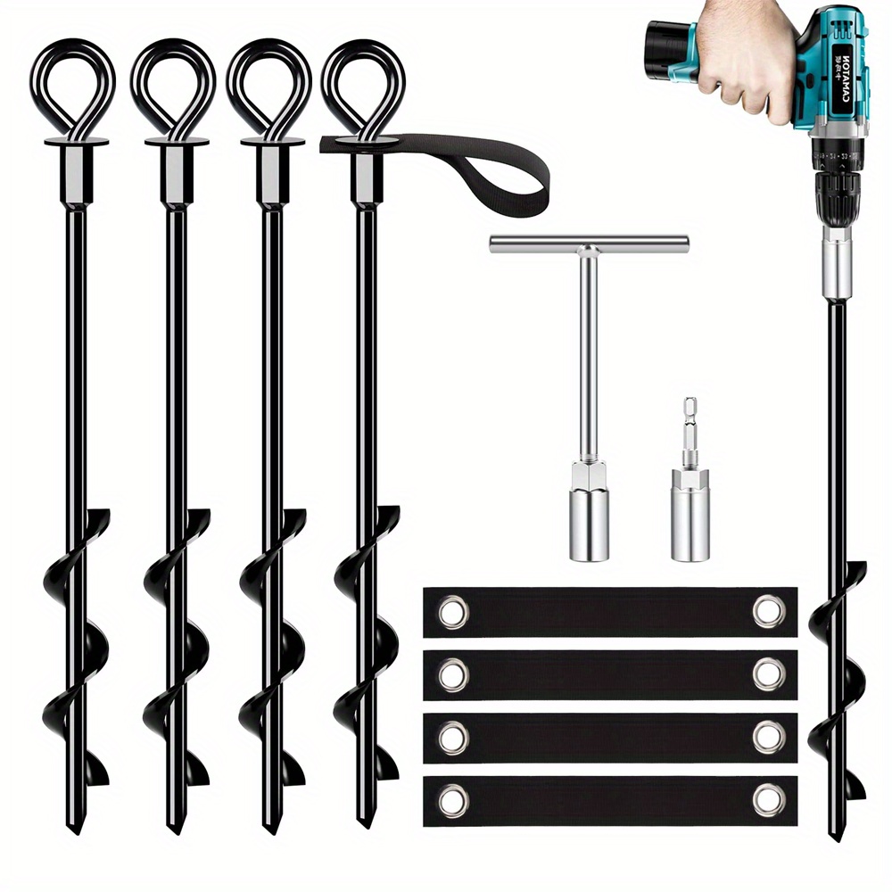 Image of 4pcs Heavy Duty Anchor Stakes With Spiral Blade Design - Alloy Outdoor Camping Tent Nails For Rv, Swing Rope Support & Ground Stability, Durable Weather-resistant Construction