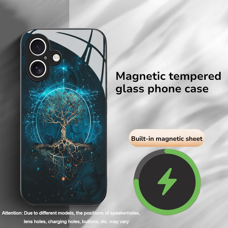 TEMU Phone Case - Trendy Innovative Divine Tree Pattern Magnetic Tempered Glass Phone Case, Suitable For Iphone X/xr/xs/xs Max/11/12/13/14/15/16/17