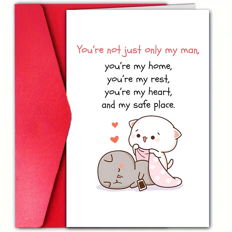 

1 carte de vœux pour la Saint-Valentin, de haute qualité, avec une mignonne d'un chat, une enveloppe, pour les couples, mari, femme, pour anniversaire, anniversaire, vacances, destinataire universel