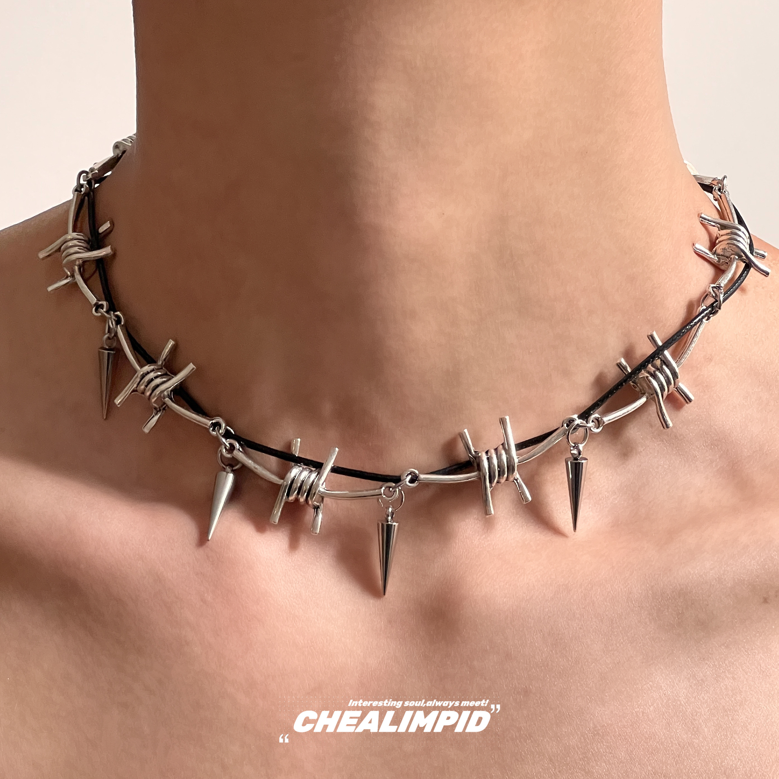 TEMU Y2k Wrap Punk Metal Necklace With Rivet Collarbone Chain - Edgy Spice Niche Hip Hop Accessory For Women, Durable Jewelry For Daily Wear &