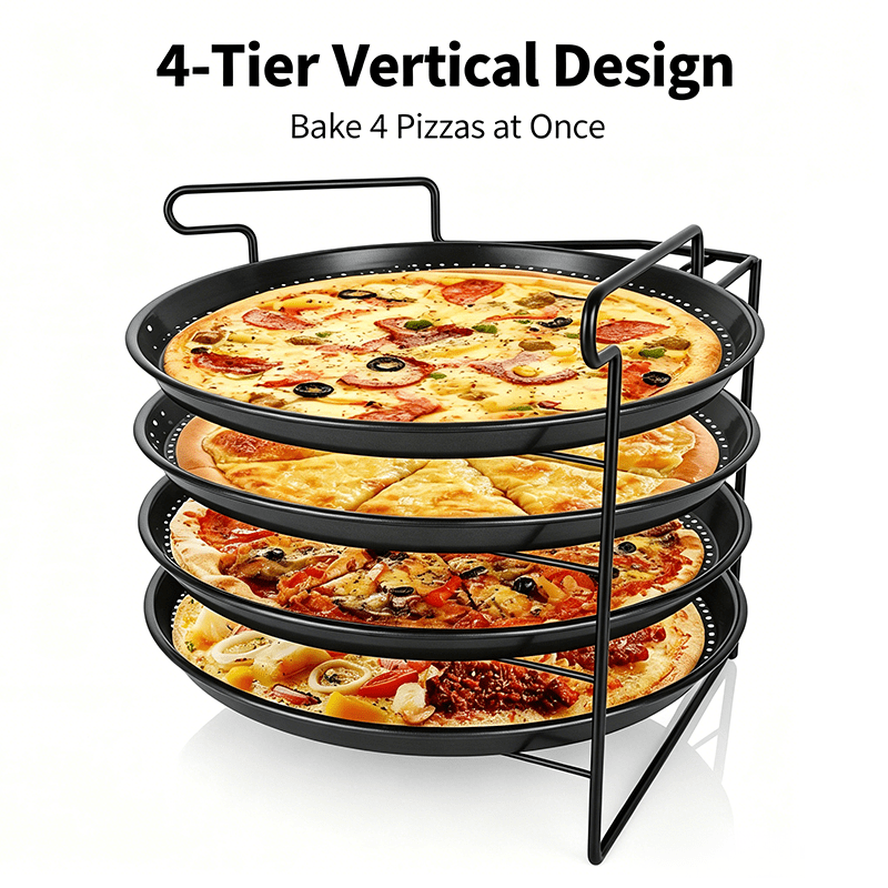 TEMU 4pcs Set Of Stackable Pizza Trays With Ventilation Holes, Suitable For Pizzas Up To 11 Inches In Diameter. Bake Multiple Pizzas . Suitable For