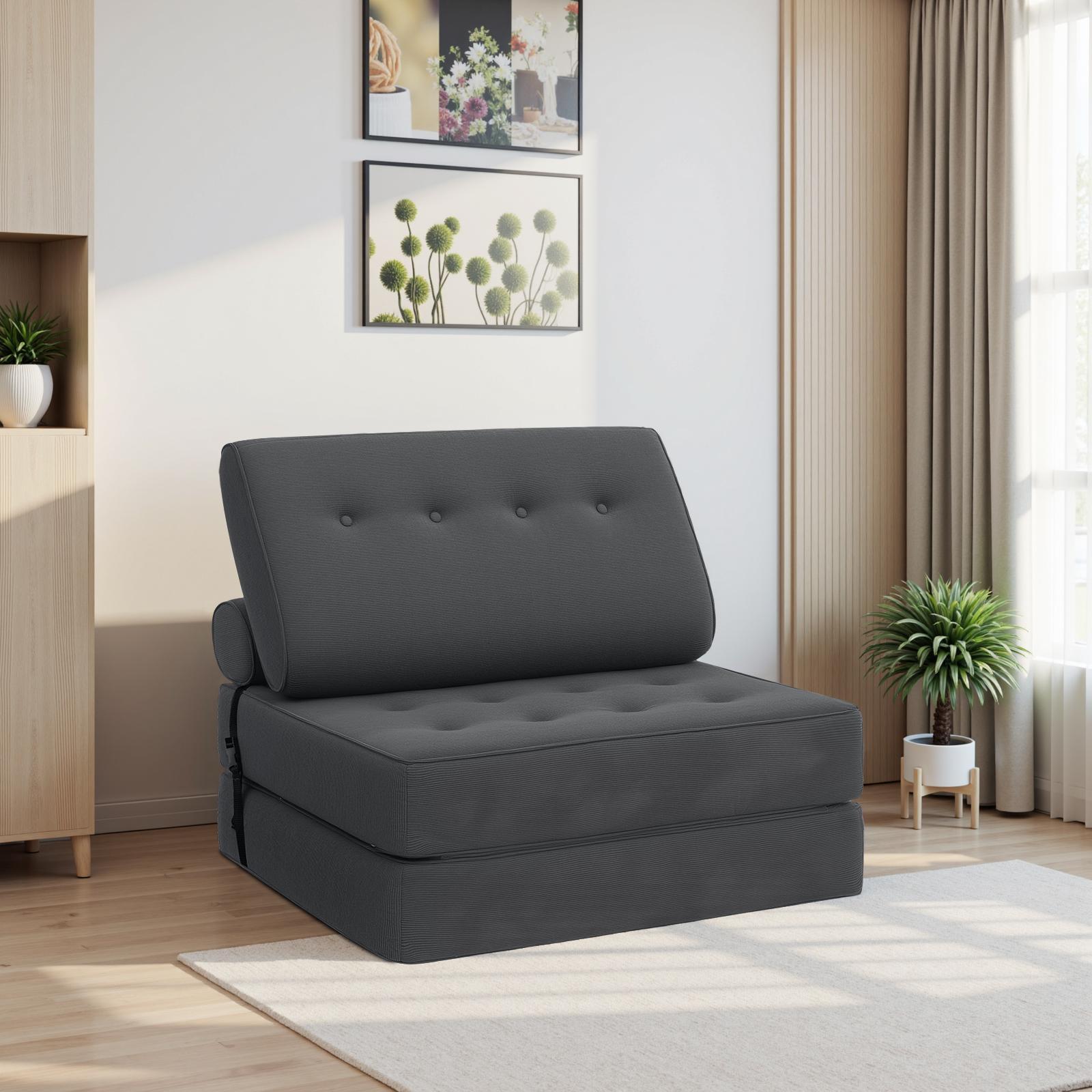 Folding Sofa Bed Chair in Convertible Sleeper Chair with Pillow  Foldable Mattress with Back Support Portable Fold Out Chair Bed Comfy Floor  Sofa L