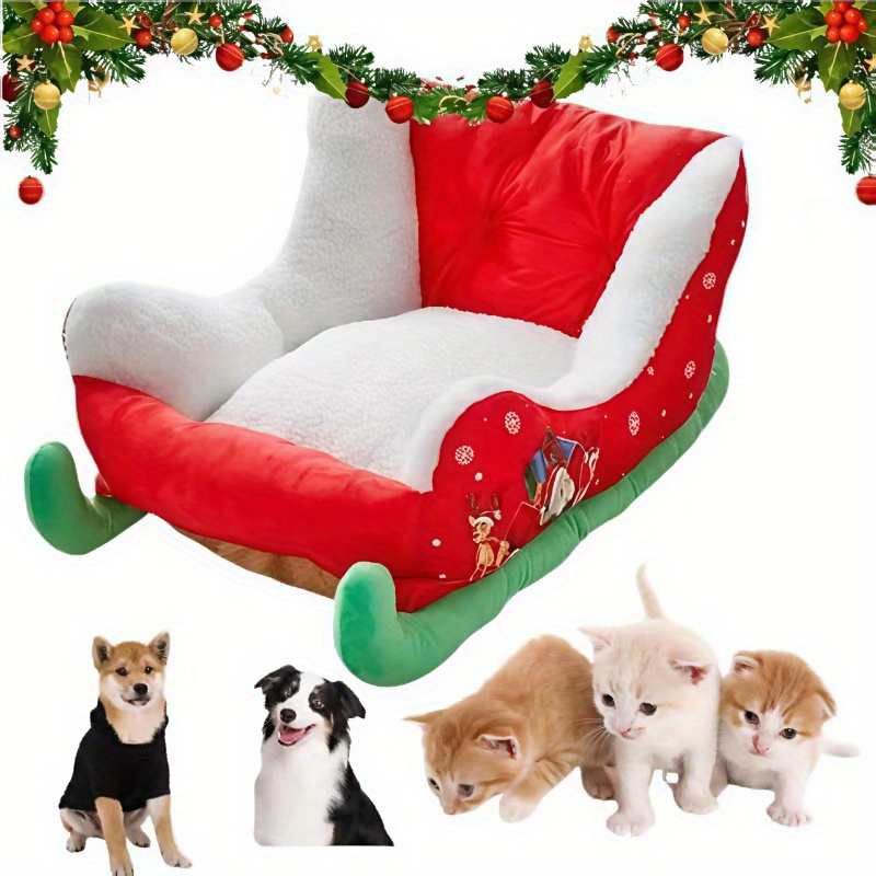 christmas sled cat bed removable washable pet bed with soft plush lining durable polyester   for cats small dogs holiday   with santa hat festive patterns cozy indoor outdoor use cat bed for indoor   pet bed christmas theme   bed Product details 1