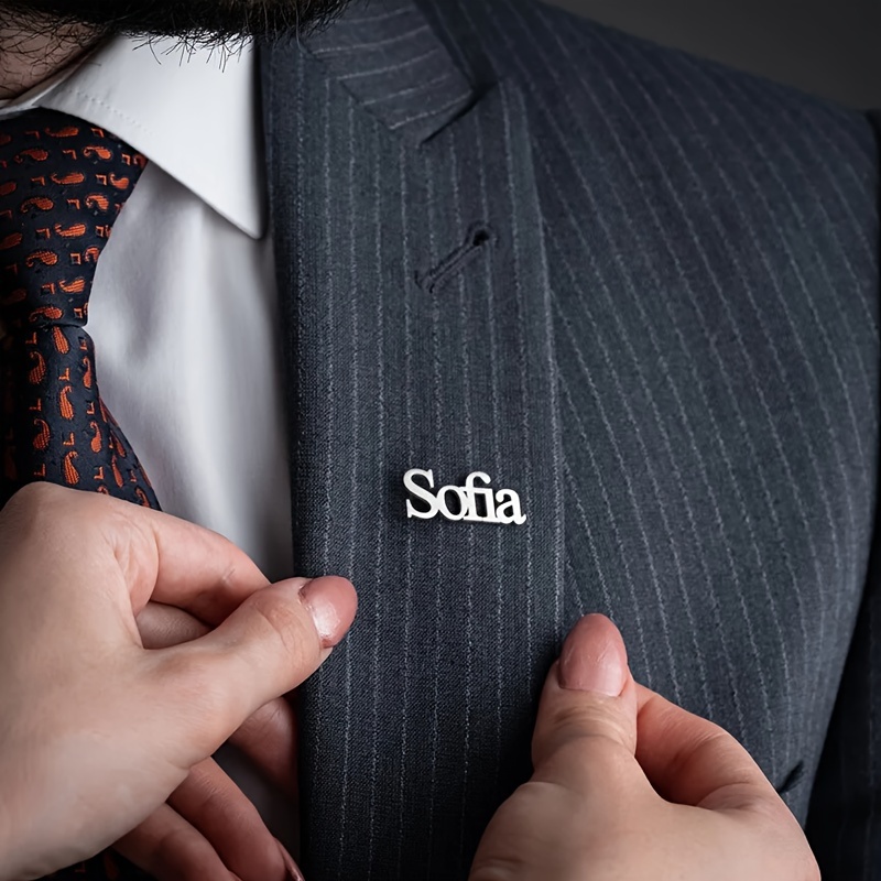 TEMU {custom Brooch} Personalized Stainless Steel Name Brooch- Elegant And , Suitable For Casual Attire, Perfect Gift For Birthdays, Weddings, And
