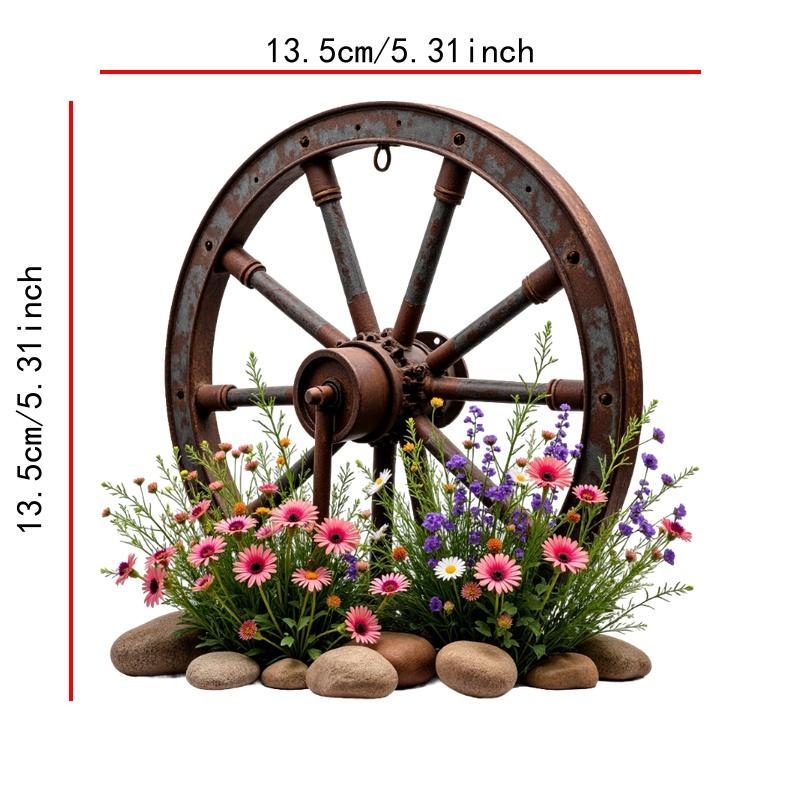 TEMU A Rustic Wagon Wheel With A Vibrant Floral Pattern - A / 2d Vinyl Car Decal Perfect For Home Decor Or Outdoor , Perfect For Cars, Windows,