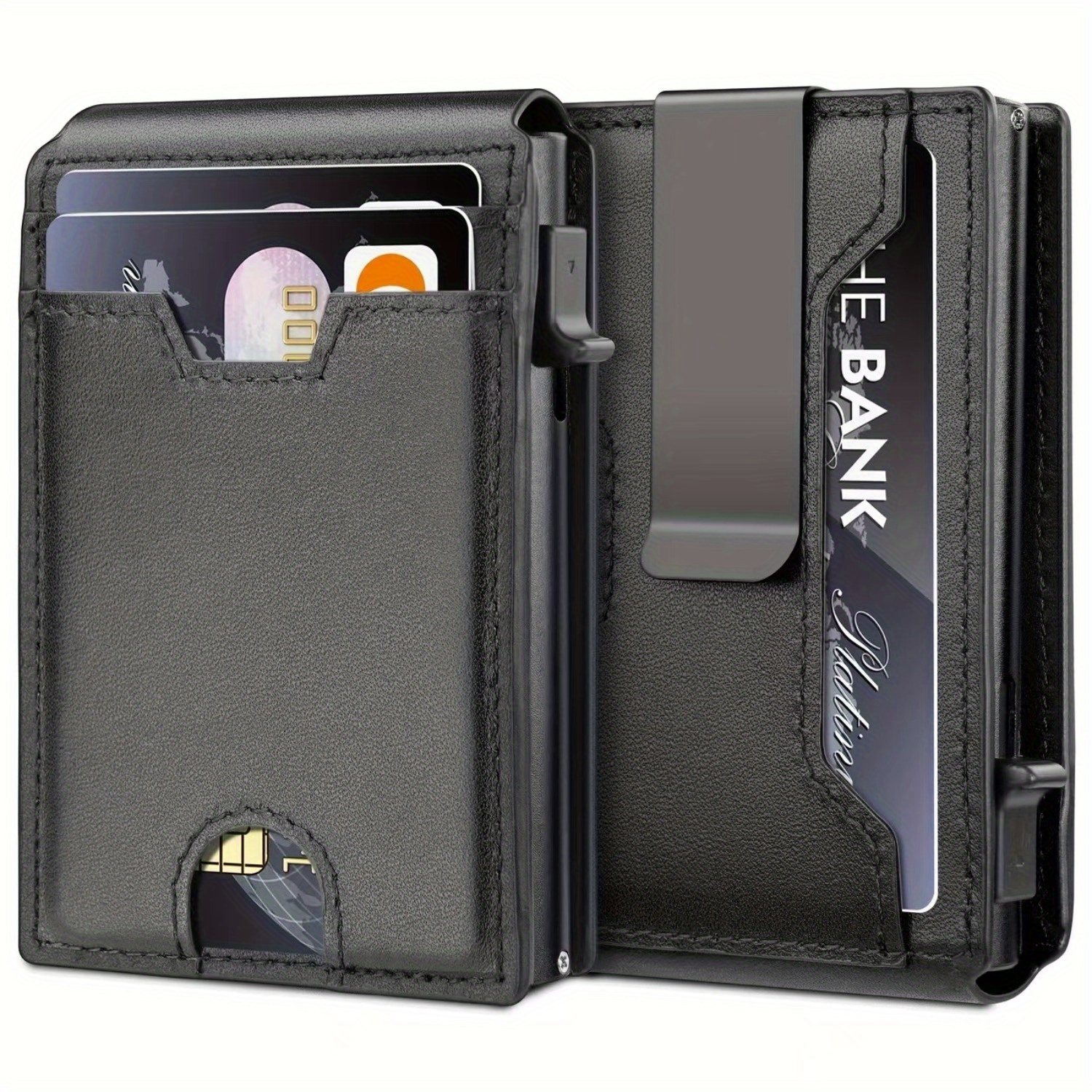 TEMU High Quality Leather, Advanced Carbon Fiber, Wallet, Slim, Double Fold, Large Capacity, Id Window, Magnetic Seal Design, , With -up Card Slot And Money Clip, Credit