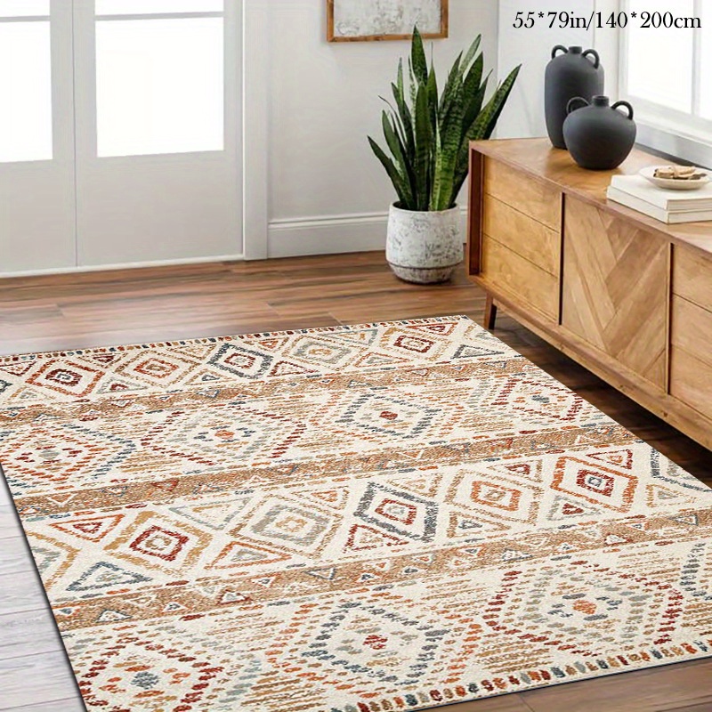 TEMU Velvet   Dot Plush Bottom 1pc Moroccan Pattern Mat, Upgraded Soft Area Mat For Living Room, Bedroom, Study, Balcony, Machine Washable