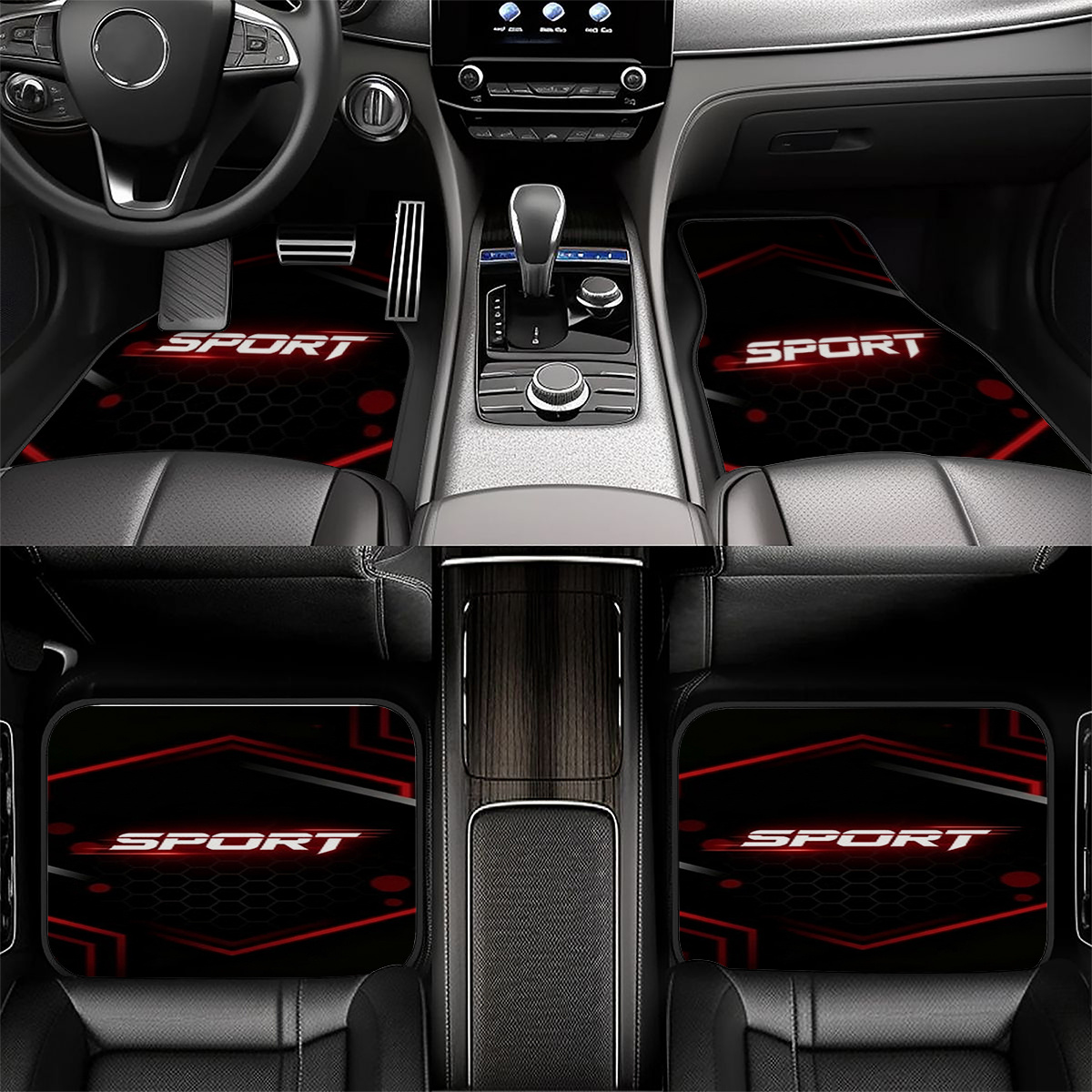 TEMU 4pcs Set Car Floor Mats, Universal All- Floor Mats, Fiber Anti-slip Wear-resistant, Suitable For Sedan/suv/pickup Truck, Black And Style "sport"
