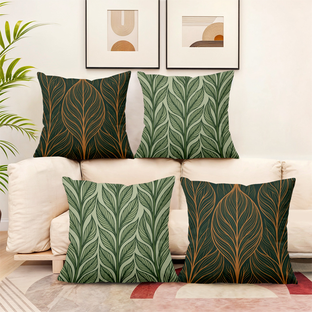 4 pezzi di fodere per cuscini moderni, decorazioni per cuscini, design con motivo a foglie.   per soggiorno,  , camera da letto,  , bar, ufficio, auto. (inserti non inclusi)