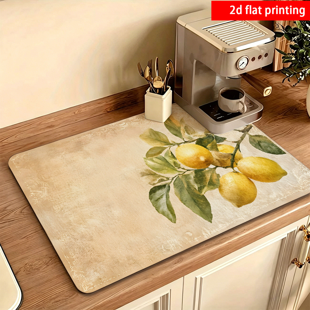 TEMU 2d Flat Printing, 1pc, Leaf Printed Dish Drying Mat/absorbent Placemat, Non-slip Rubber Bottom, Suitable For Home Kitchen, Bathroom Sink