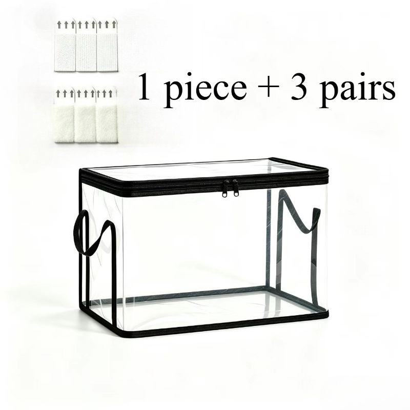 TEMU 4pcs Set 1pc Transparent Pvc Storage Bag And 3 Pairs Of No-drill Adhesive Wall Hooks, Large Transparent Book Organizer Bag With Lid And Handle -