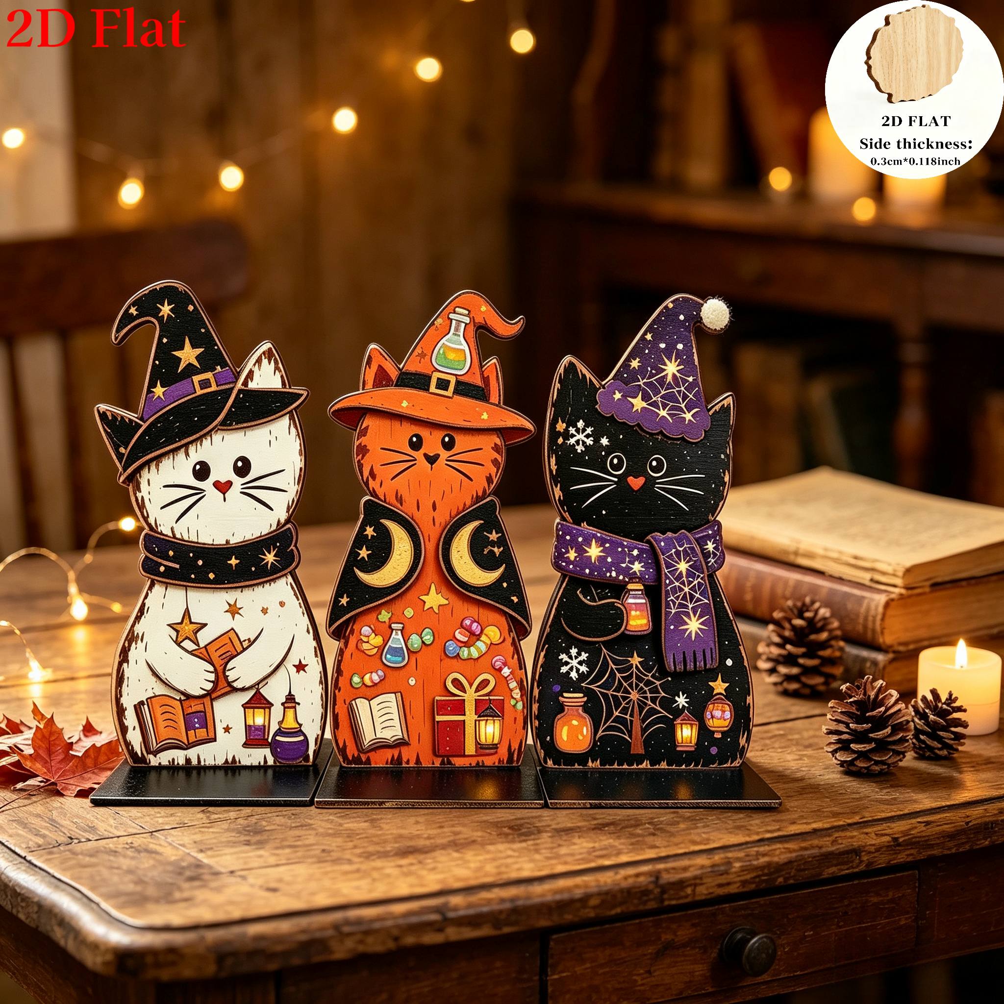 TEMU 2d Flat, 3pcs Set, Halloween Ornament Set. Rich Autumnal Halloween Atmosphere, A Fully Corner In Your Home. Suitable For Placement , Such As