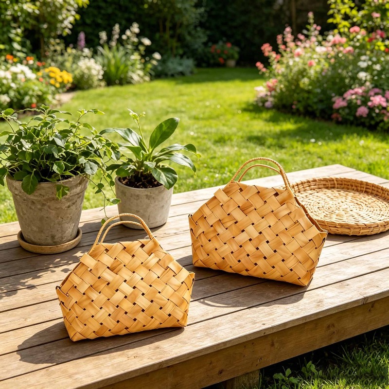 Hand-woven Bamboo Storage Basket, Bamboo Woven Gift Basket, Flower Basket with Sturdy Handle, Rustic Home Decor Tote Basket, Suitable for Wedding Party Favors, Home Kitchen Countertop Organizer, Living Room Shelf, Shelf Baskets