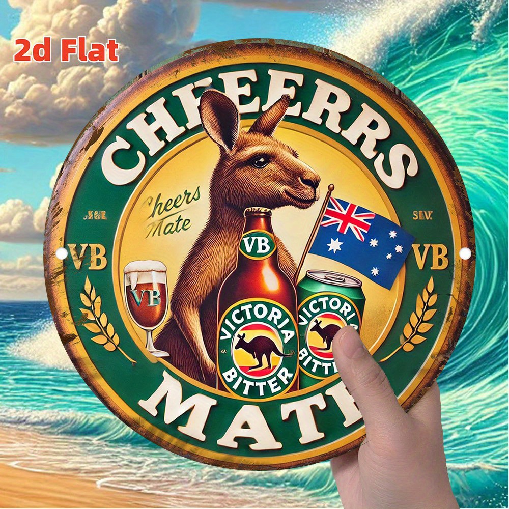 TEMU 2d Flat, 2d Flat Bitter Beer Aluminum Tin Sign Retro Vb Pub Wall Art With Kangaroo Design Dustproof Decor For Home Bar For Man Cave Bar Decor