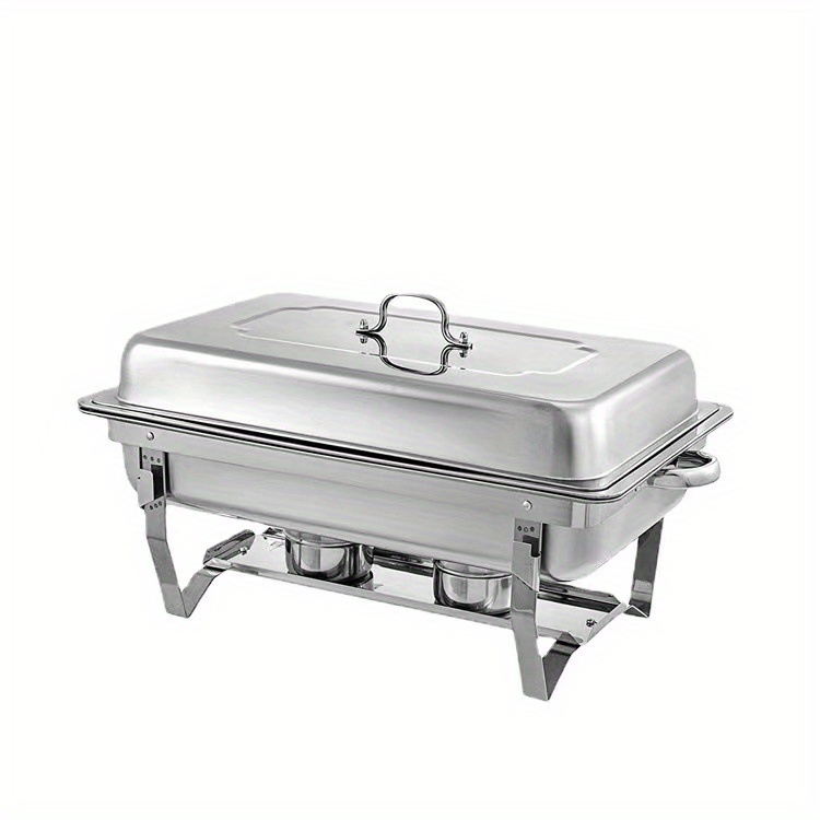 1 2pcs 8qt stainless steel chafing dish set rectangular buffet warmer with foldable stand   full half pans for weddings parties banquets catering events details 4