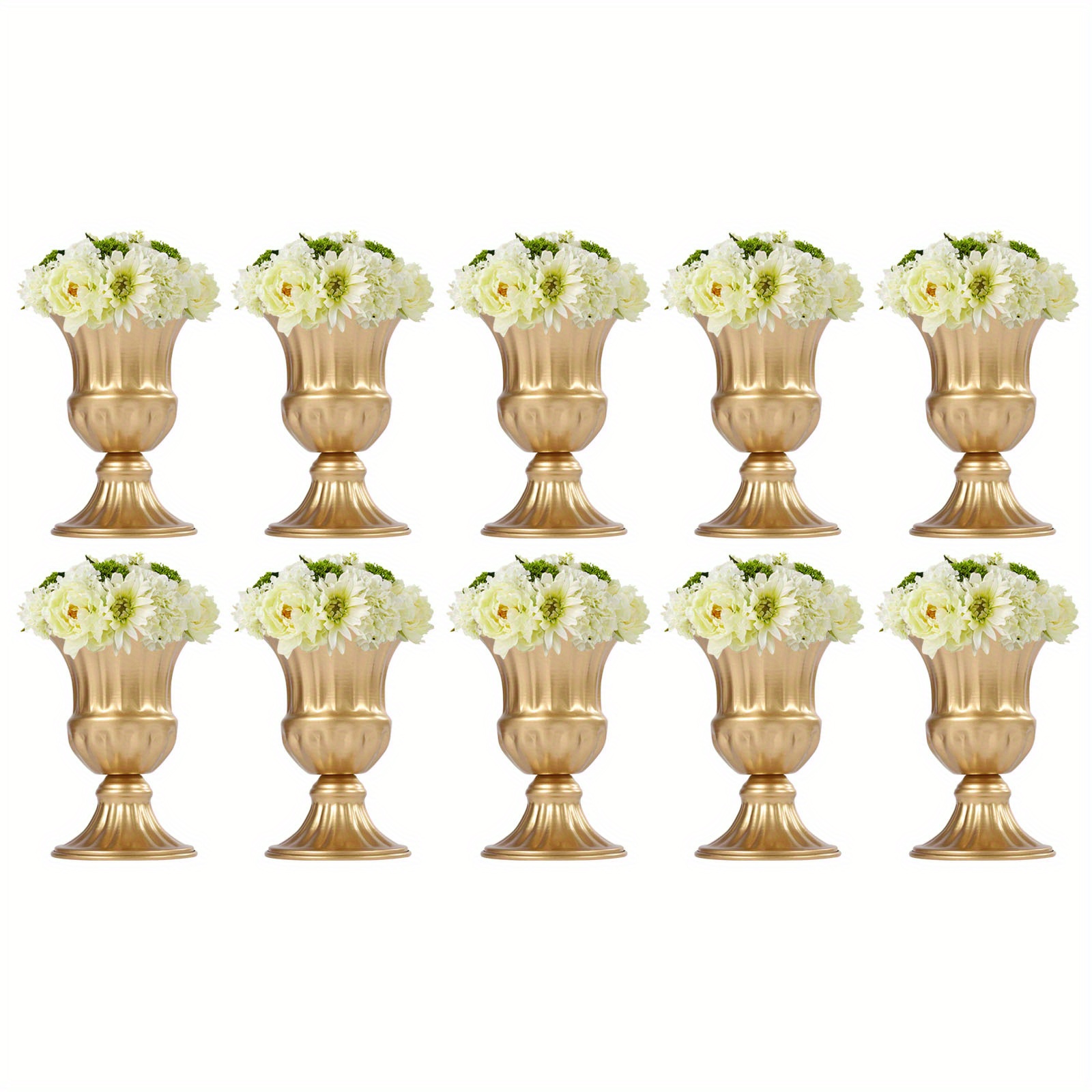 10pcs Golden Vase Centerpiece Table Decorations, 6.3in Metal Trumpet Vase Cast Urn Flower Arrangements Planter Pots Decoration Wedding Centerpieces Table Party Decorations Haotemumu New