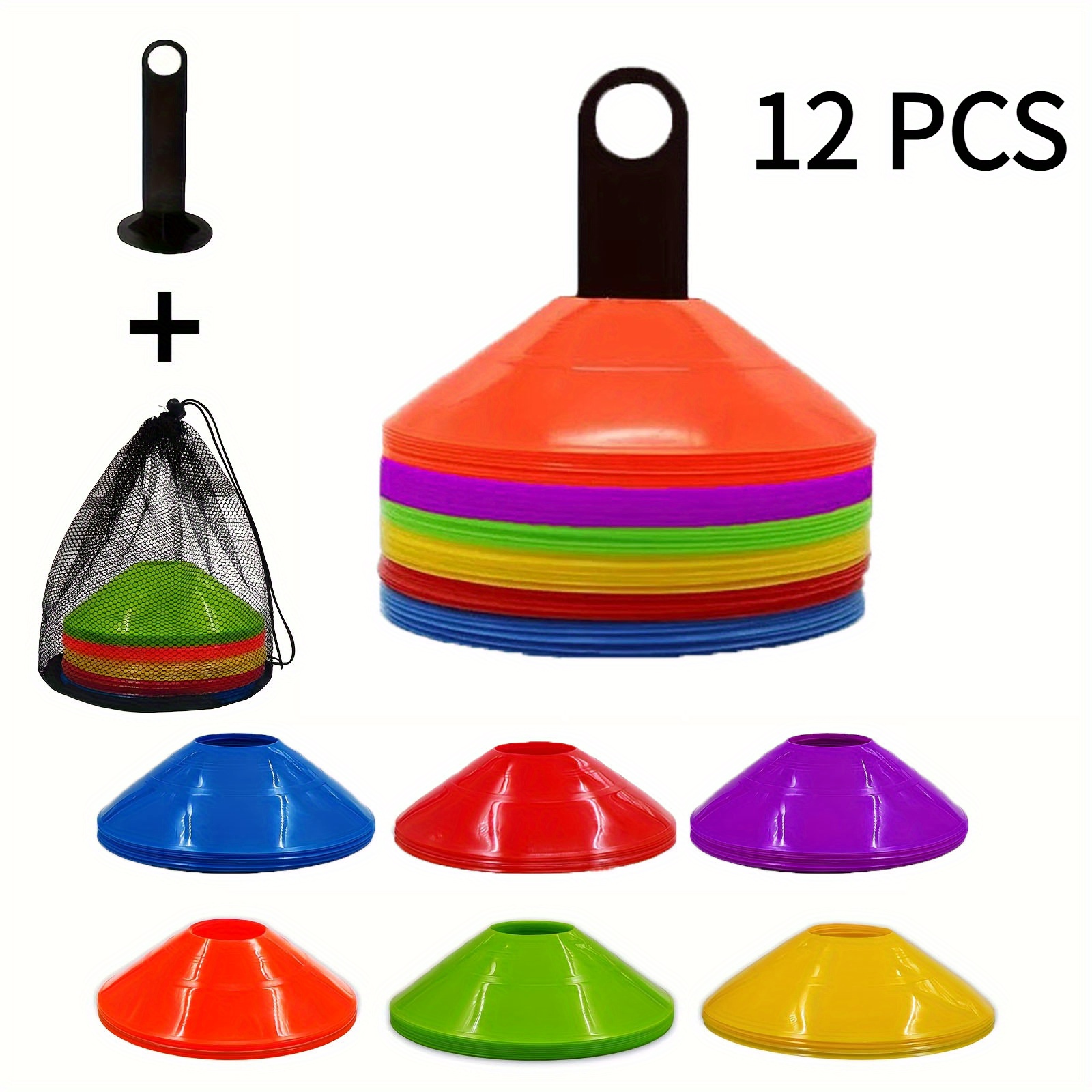 6/12/18/24/36/60 Training Disc Cones- Durable Pe Material, With Storage Bag And Handle- Suitable All Skill Levels, Mesh Bag Storage| Flat Cone Design| Lightweight Sports Discs, Accessories