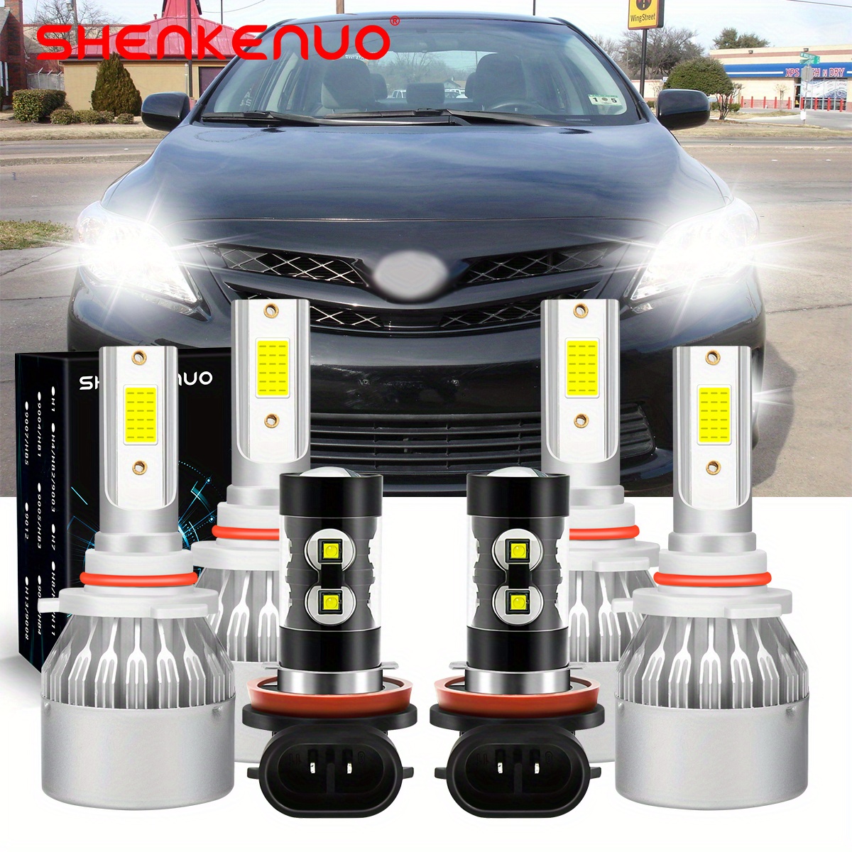 Compatible For Corolla 2009-2014 Led Headlight Bulbs Kit - High/low Beam & Fog, 6000k White, , 3000+ , Direct Replacement (2009, 2010, 2011, 2012, 2013, 2014 Models)