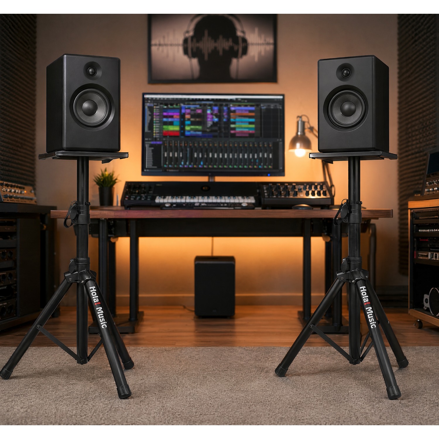Image of Pair Of Studio Monitor Speaker Stands - Adjustable Height Tripod Speaker Stand Set For Recording Studio, Home Audio And Dj Equipment