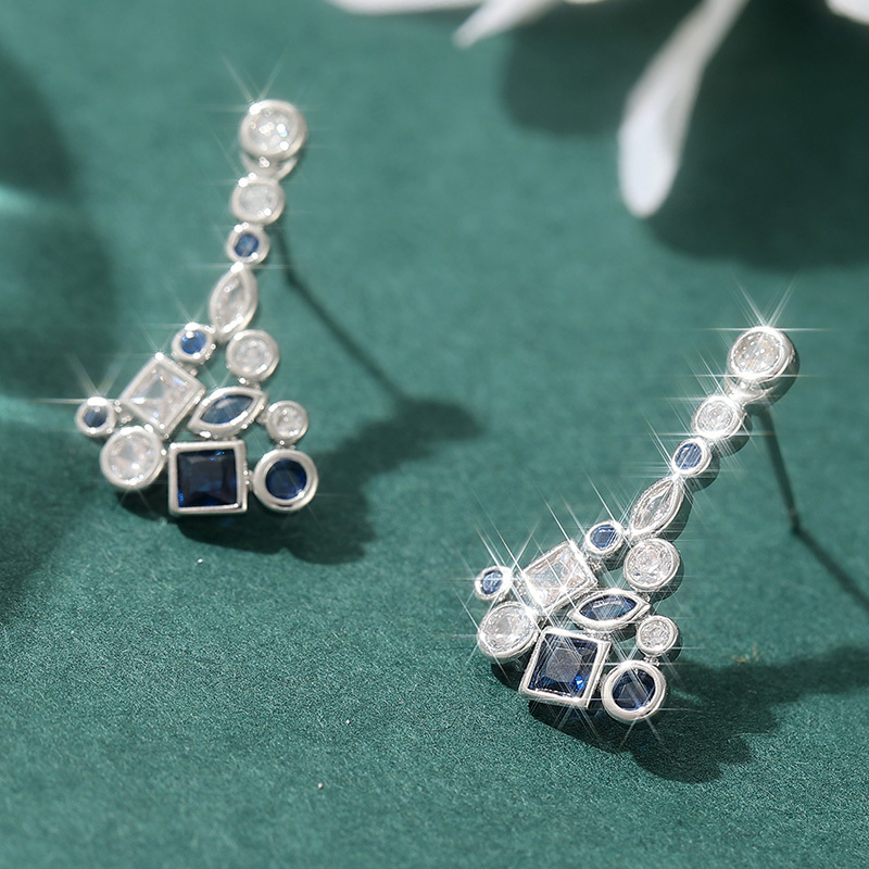 Women's Spliced Teardrop Dangle Earrings, Ocean Blue & White