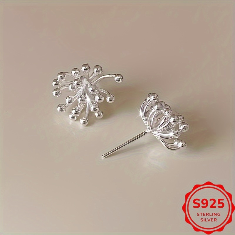 TEMU Elegant 925 Sterling Silver Dandelion Earrings - Anti Allergic, Retro , Suitable For Women, Valentine's Day And Christmas Gifts, Fashionable, Anti Allergic