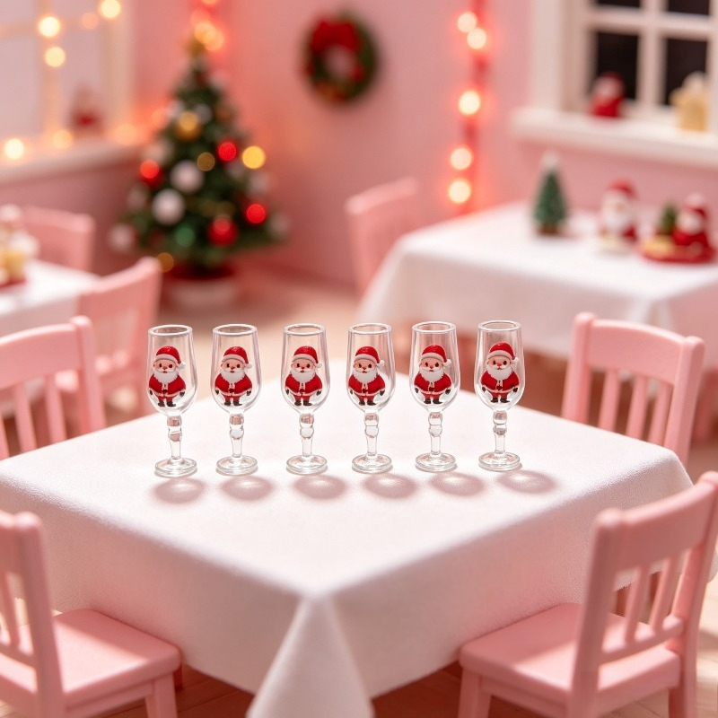 TEMU 6pcs Santa Claus Pattern Goblet Ornament Set, Miniature House Decoration Accessories, Exquisite Desktop Craft, Christmas Home Decor, Scene