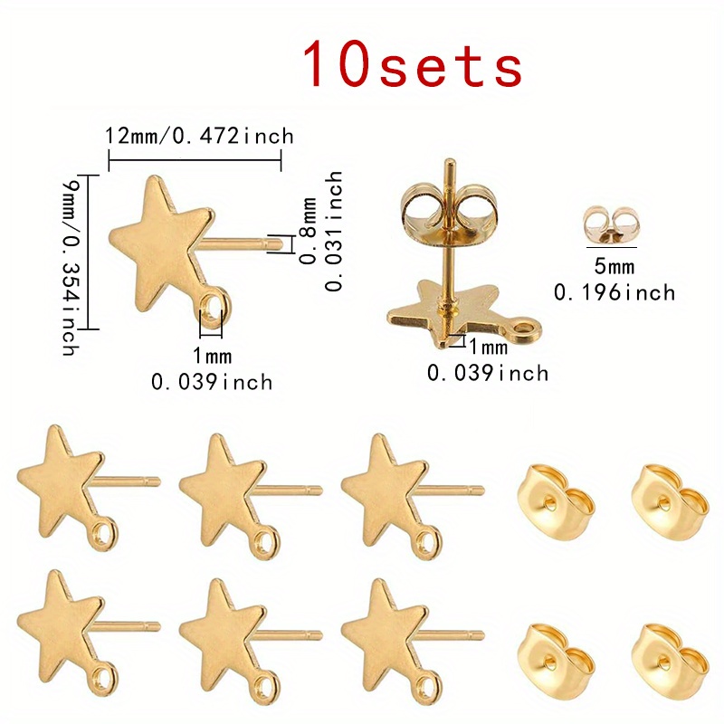 Image of 10sets Pentagram With Hole Stud Earrings Stainless Steel Geometric Stud Earrings Earring Posts And Earplugs For Handmade Earrings Jewelry Making Additions
