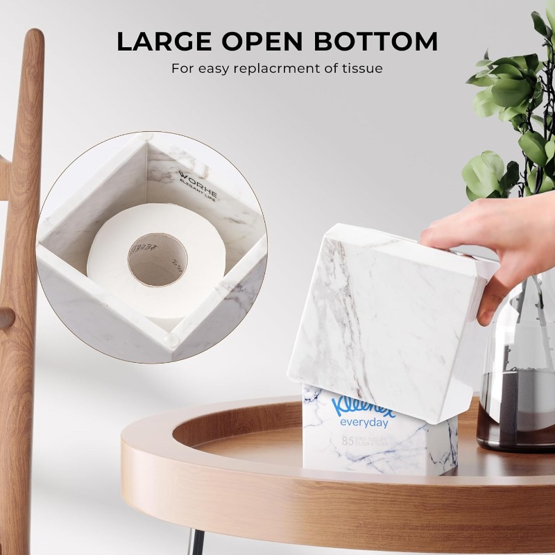 1pc extra heavy-duty natural marble tissue box cover & toilet paper holder - marble- , -slip base, fits square boxes, marble texture - marble countertop decor for bathroom, living room, office - ideal gift for elderly & low-    - fits 5.5” tissues (compatible with single/  boxes) - marble material, one-hand access, -slip pads, easy refill slot, tissue holder bathroom Product details 3