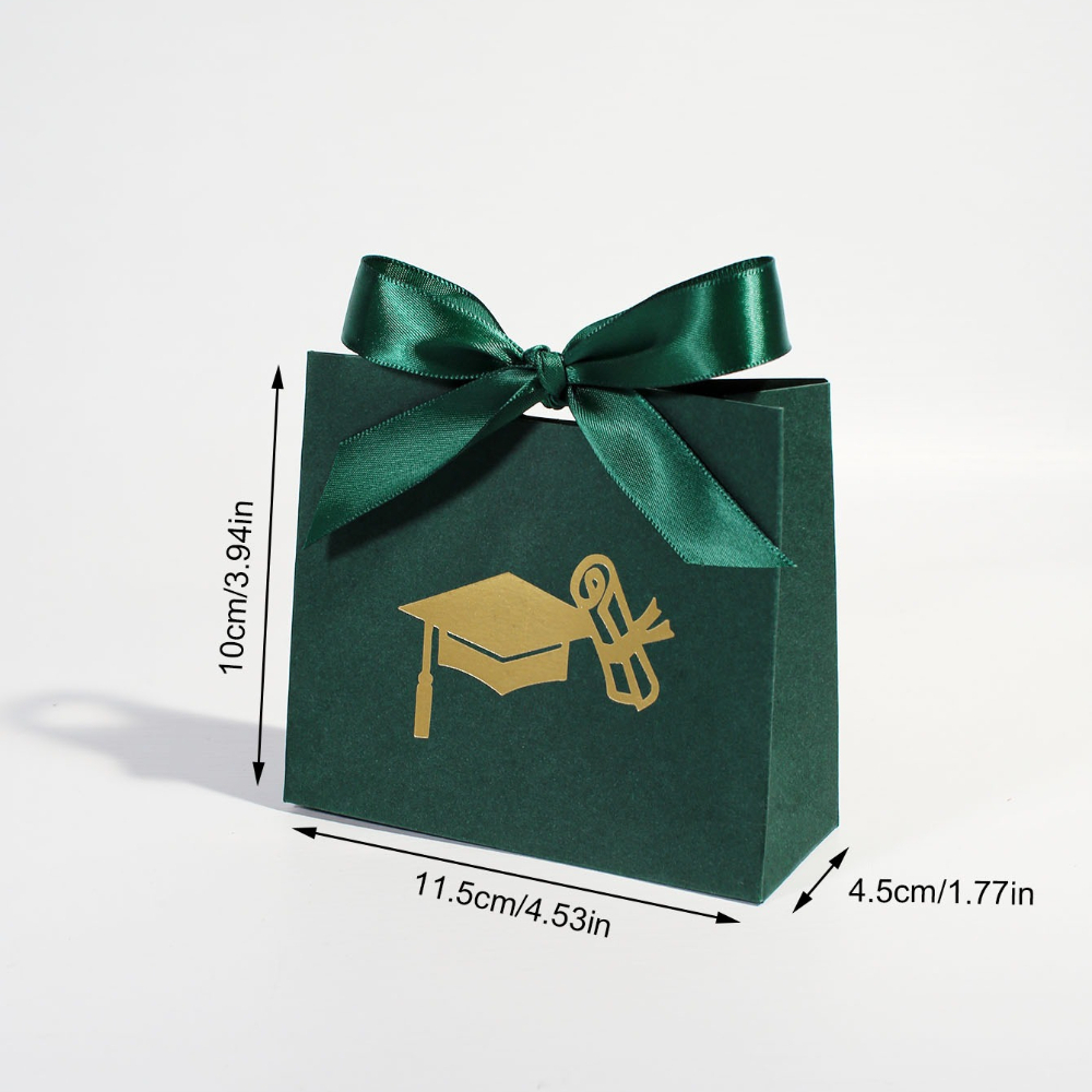 TEMU 5pcs Graduation Favor Gift Boxes With Cap & Diploma Print, Elegant Green Paper Party Favor Bags With Satin Ribbon Bow, Candy Treat Boxes For