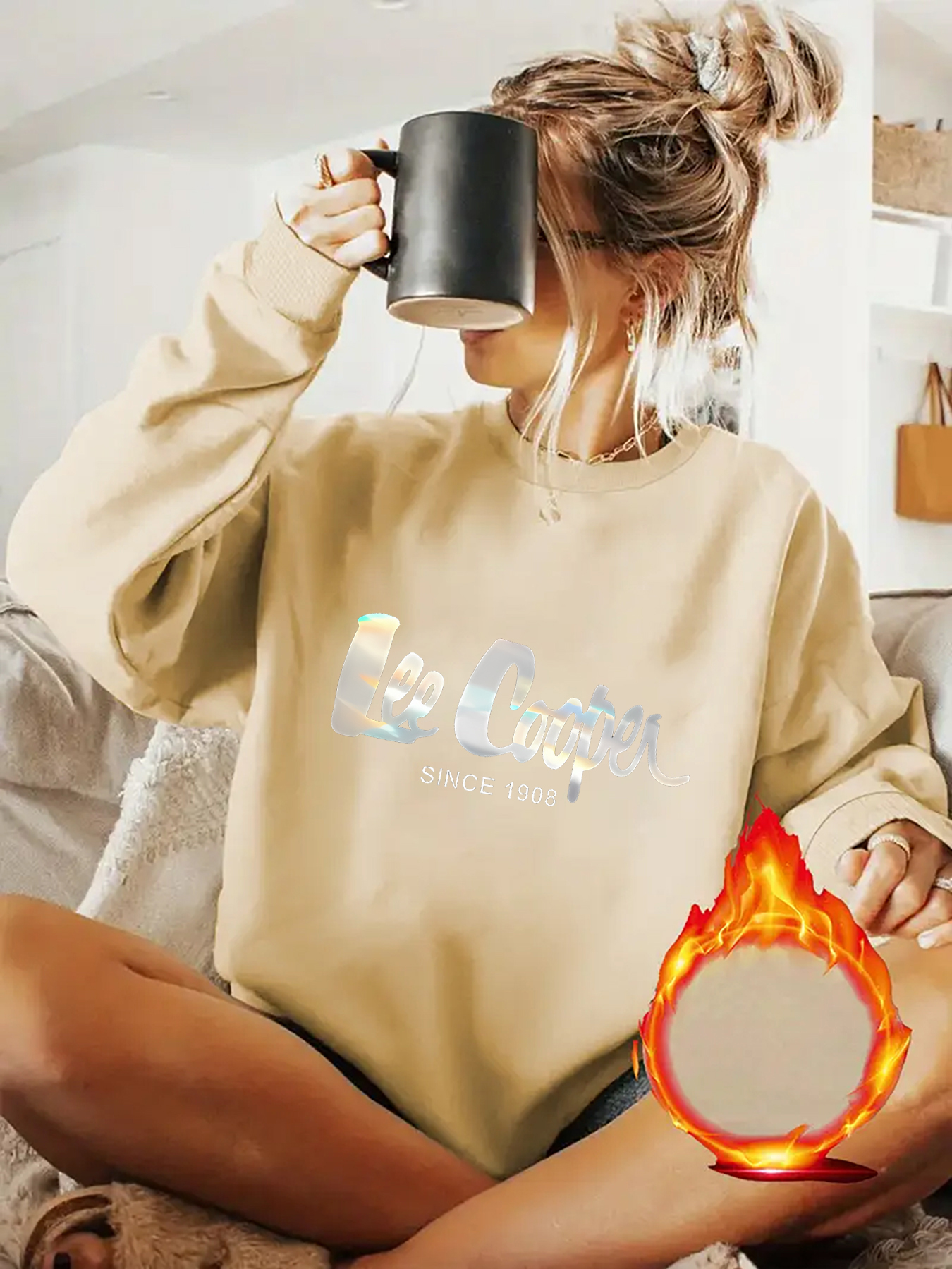 1 pièce Haut surdimensionné rose pour femmes Y2K avec inscription de bout en point - Pull ample à col rond, lavable en machine et adapté aux saisons (pas d'utilisation sèche)