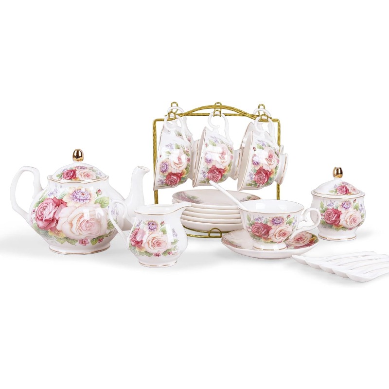       set - vintage floral bone china with   &  , elegant teapot & cups with saucers and sugar bowls for women, elegant gift box, durable & easy- , ideal for home, office, or special occasions, home dining, office  ,   women s breakfast or  ,  ,    , delicate porcelain, tea accessories,   pot, home  ,   Product details 0