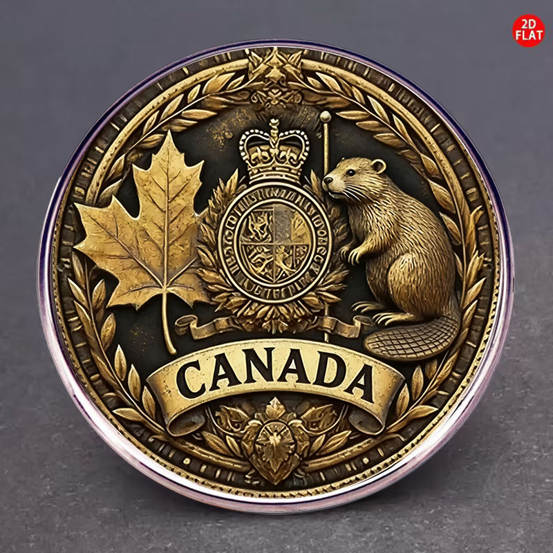 TEMU 1pc 2d Flat Retro Canadian Element Badge Same Material Maple Beaver Crown Badge Design Individual Wear Accessory Clothing Suit Jacket Creative