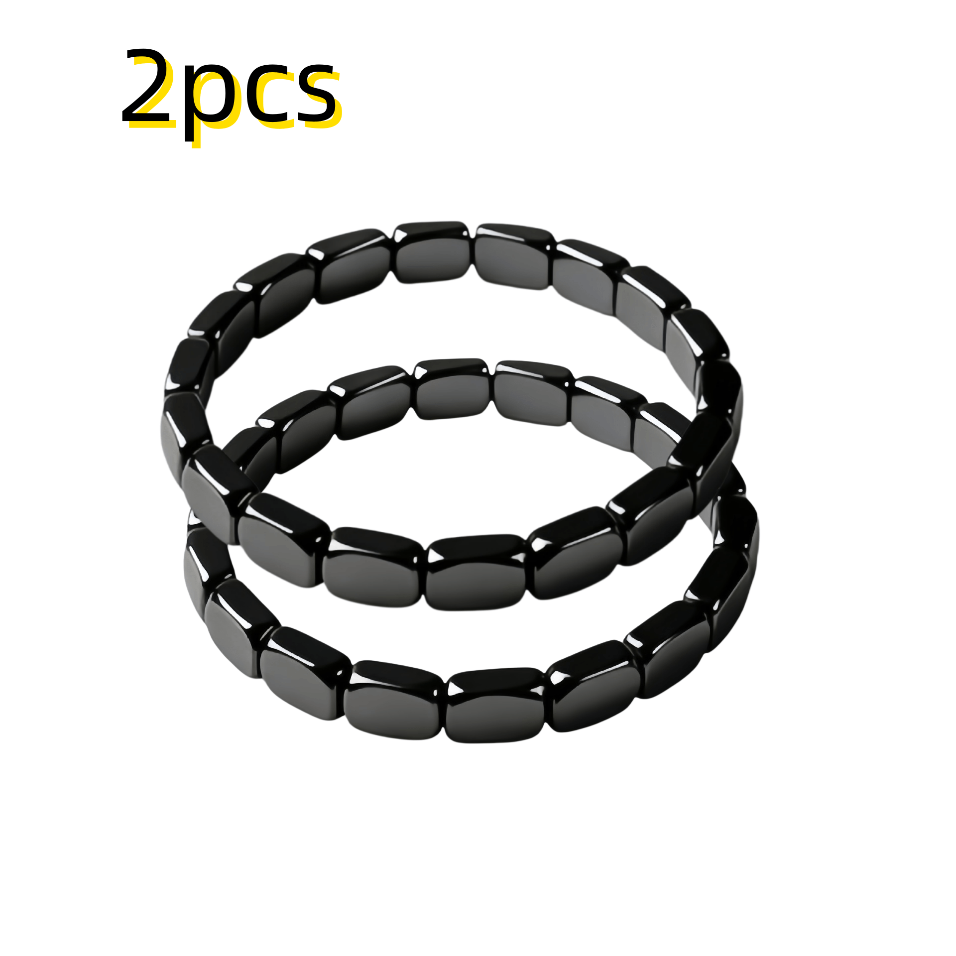 TEMU 2pcs Natural Hematite Bracelet For Men - Beads Stretchable Beaded, Suitable For Boyfriend Or Husband Gift, Valentine's Day Present, Hematite