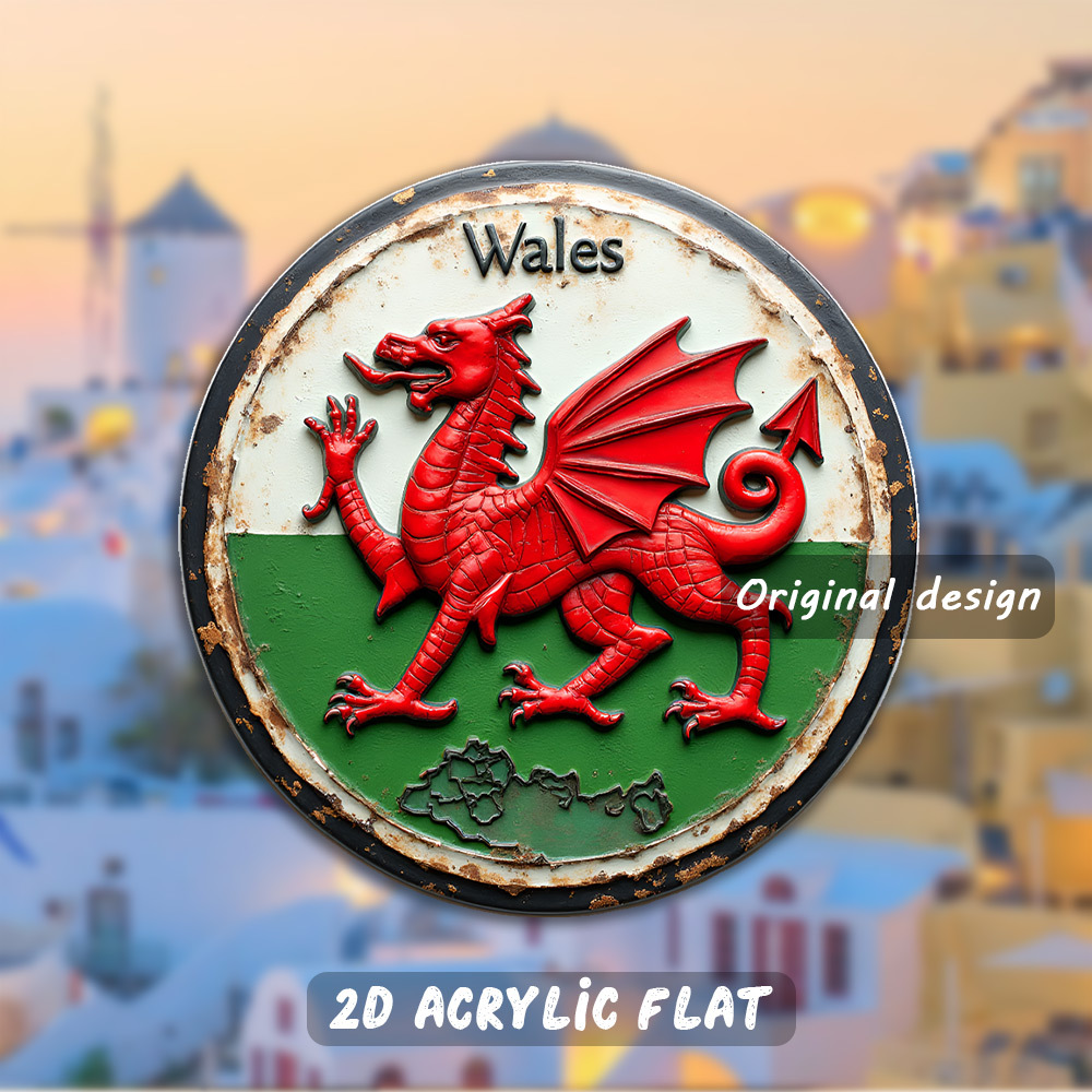 TEMU 1pc Welsh Pride Vintage Red Dragon Fridge Magnet Suitable For Welsh Flag Badge With Designs, Strong Magnetic Backing, 3.15inch Acrylic Welsh