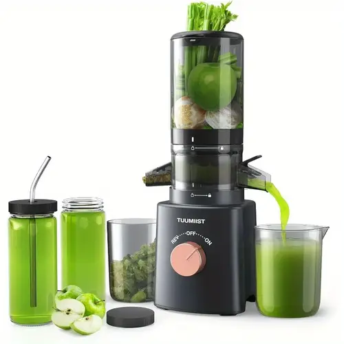 cold press juicer with bottles masticating juicer machines for fruits and veggies 4 25 large feed chute easy to clean gun grey