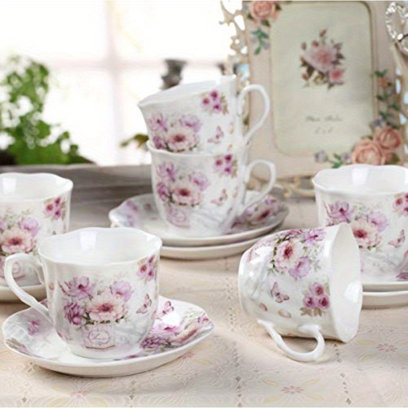   cups and saucers set of 6 7oz floral porcelain teacup set for women microwave dishwasher safe ideal gift for   Product details 3