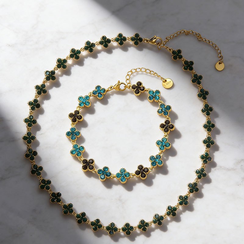 TEMU Ensemble de 2 pièces - Cadeau élégant, Parure de bijoux plaqués à motif de à feuilles, Résistante à l' et à la décoloration, Un cadeau de luxe