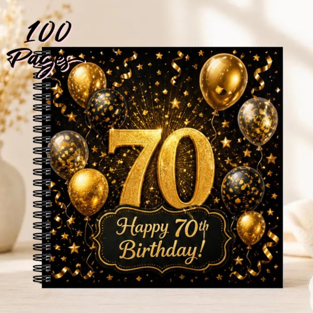 TEMU 1pc 1 Book 1pc Suitable For 70th Birthday Guest Book - 20x20cm Black Golden Glitter Keepsake Journal With Message For Parties, 1970 Themed