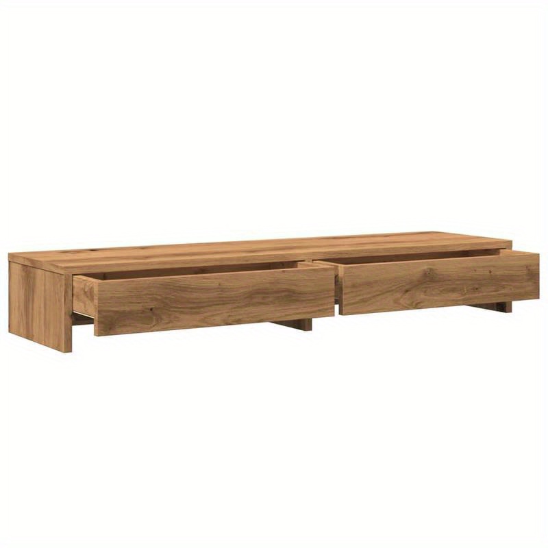 Dual Drawer Monitor Stand - Heavy-Duty Desk Organizer with Storage, Space-Saving Dual Drawer Design, Sturdy Construction for Home Office & Professional Workspaces - Compatible with Dual Monitors/Single Large Screen - Modern Minimalist Workspace Solution, Workspace Organizer, Contemporary Design, Artisan Oak Finish