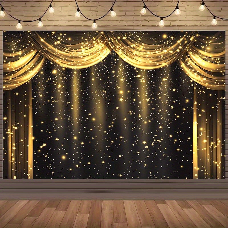 TEMU 1pc A 2d Luxurious Golden Starry Backdrop Featuring Curtains, Elegant Polyester Party Decorations For Birthdays, Weddings, And Festivals. This