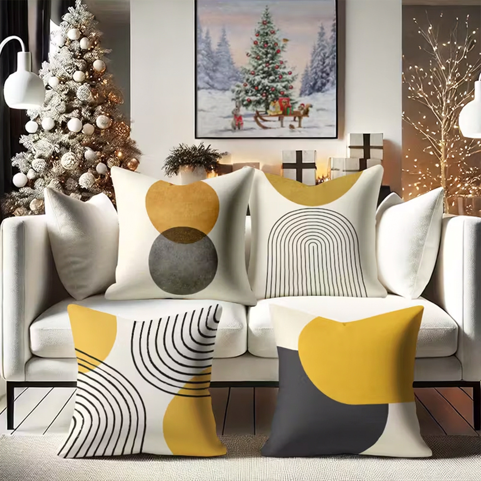 TEMU 4pcs Geometric Linen Throw Pillowcase, Modern Abstract Minimalist Pillowcase, Bohemian Geometric Style, Suitable For Sofa And Living Room Chair