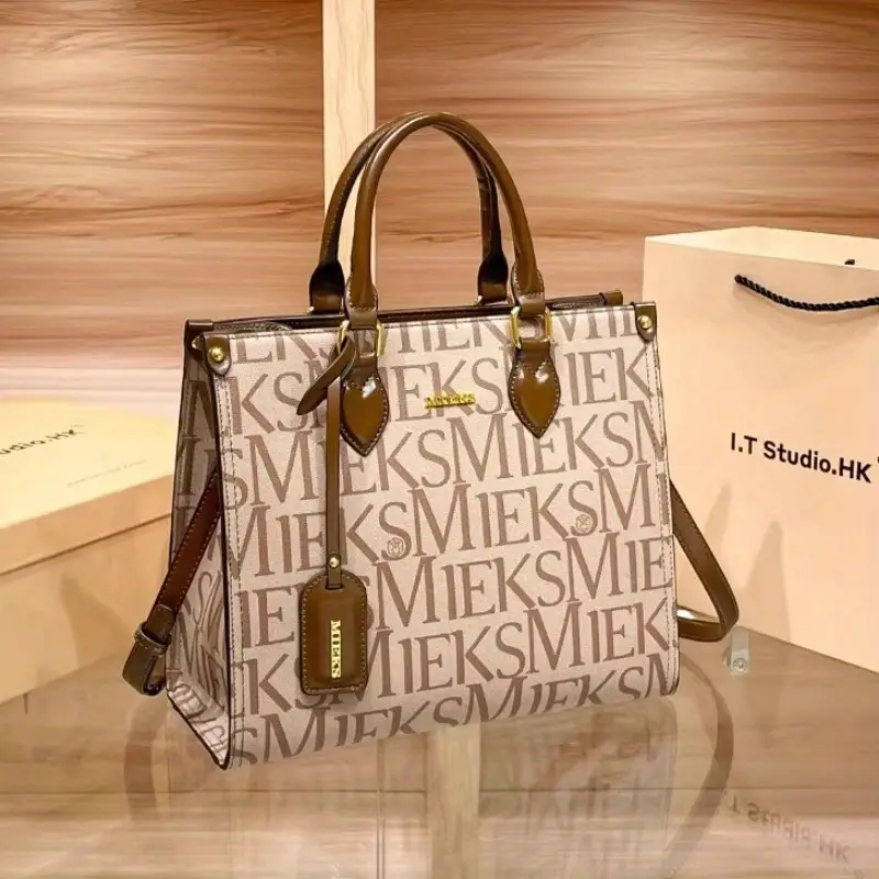 2025 new womens tote bag large capacity beige microfiber with hardware multiple compartments adjustable shoulder strap zipper closure for commuting work casual versatile carryall hardware Product details 8