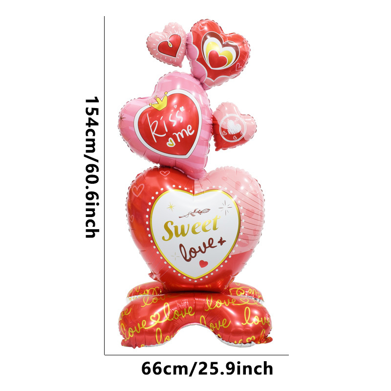 Image of 1pc 60-inch Large Base Heart-shaped Foil Balloon For Valentine's Day, Wedding-themed Engagement Party Decoration, Valentine's Day Event Gift Prop, Indoor And Outdoor Room Decor