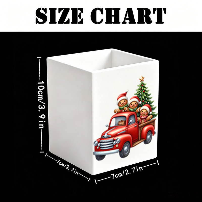 TEMU (1-pack),christmas Gingerbread Men In Vintage Truck With Treethis Multi-functional Pen Holder Storage Box Used In Bathrooms, Kitchens, Offices,