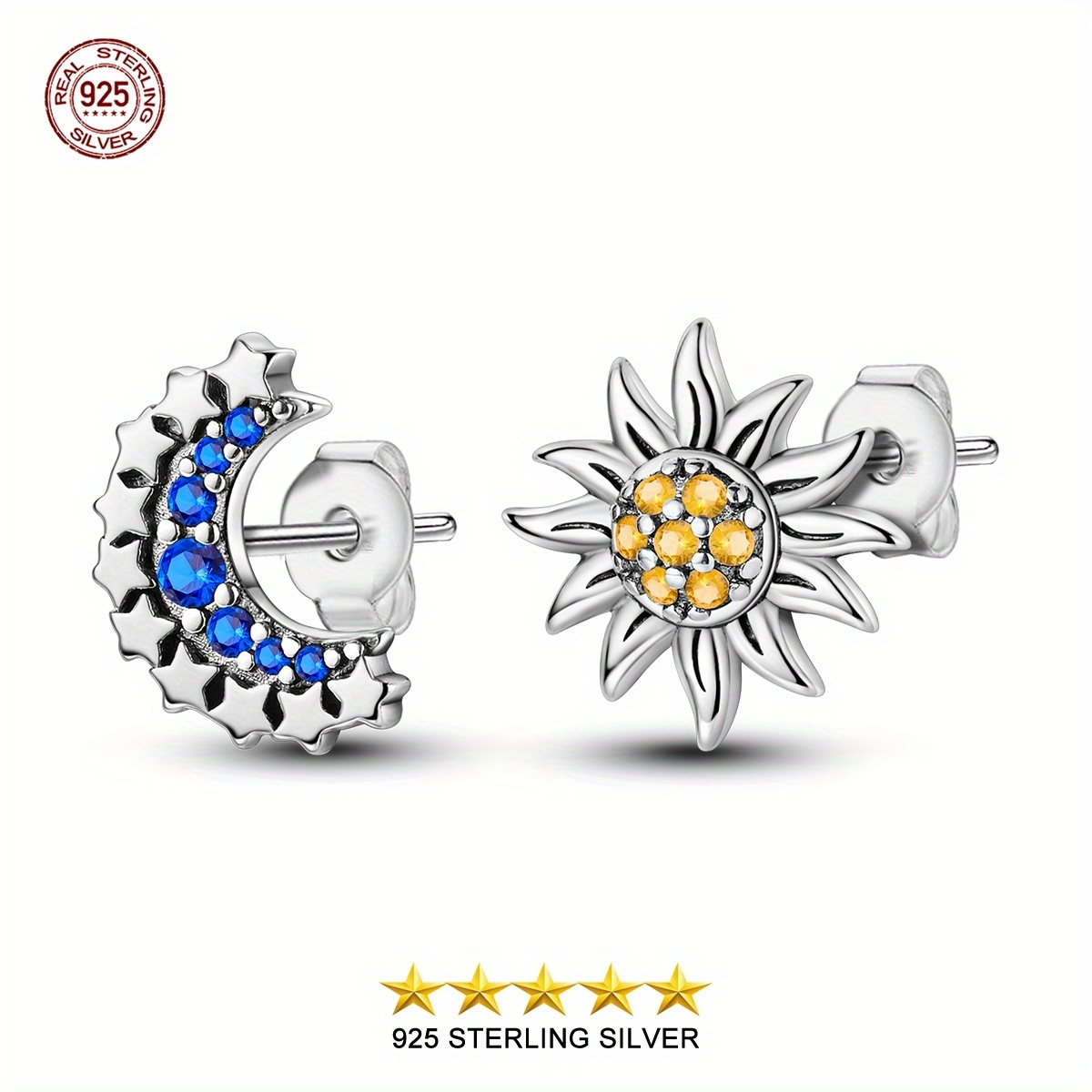 

Sun, Moon And Star Earrings 925 Pure Silvery Hypoallergenic Earrings High-end Jewelry Wedding Birthday Gift