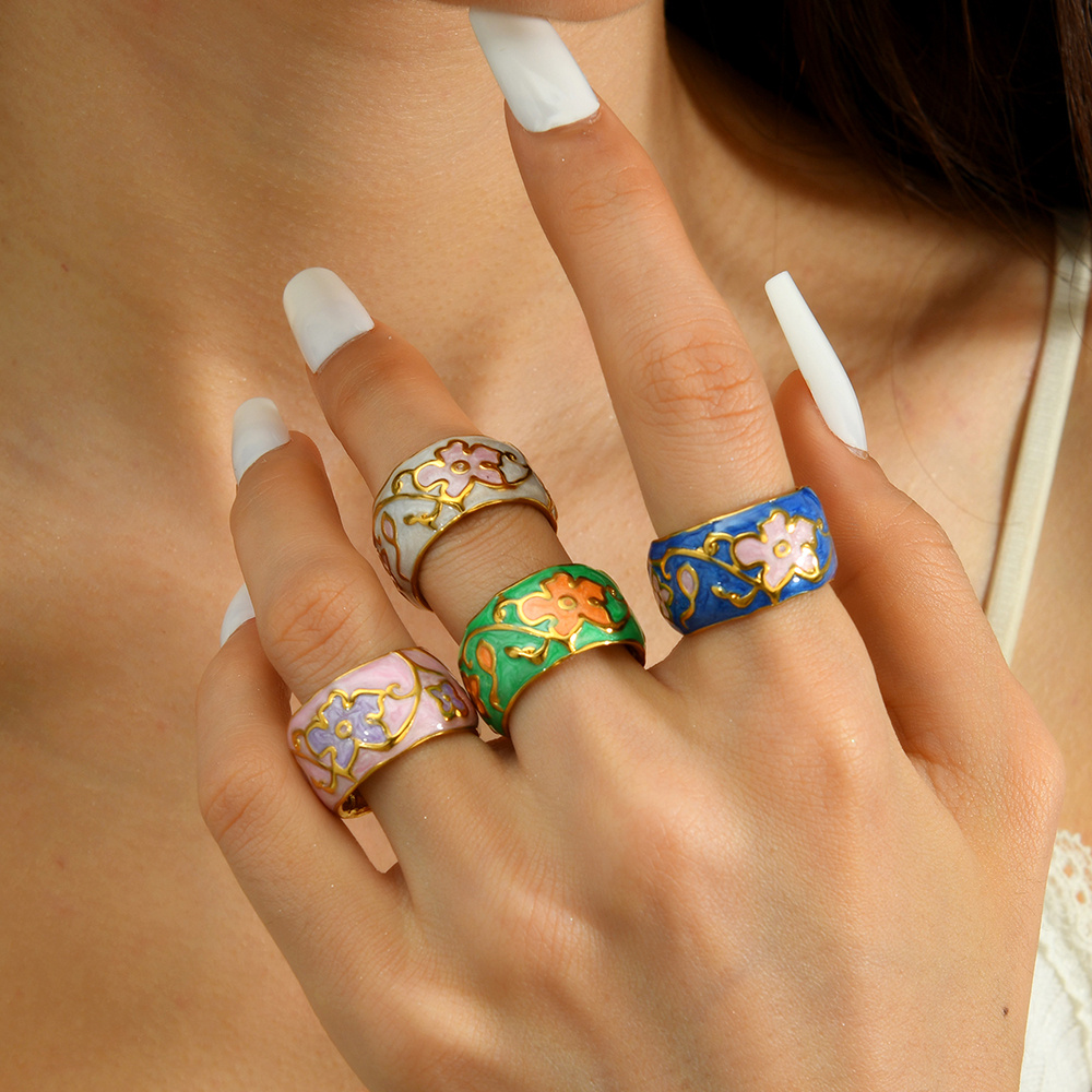 High-Quality Titanium Steel Flower Dripping Oil Open Ring