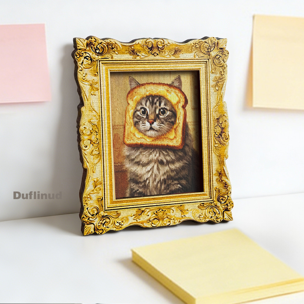 TEMU Cute Cat Toast Fridge Magnet, Adorable And , Gray-white Framed By Cream Toast, Wooden Fridge Magnet, Kitchen Decor, Holiday Gift, Humorous