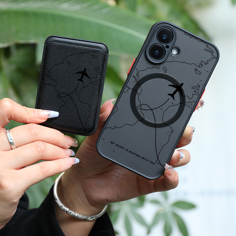 TEMU Phone Case - Chic Airplane And , A 2-in-1 Combo: Matte Black Magnetic Phone A Magnetic Card Holder Wallet For For Iphone Including 13, 11, 17