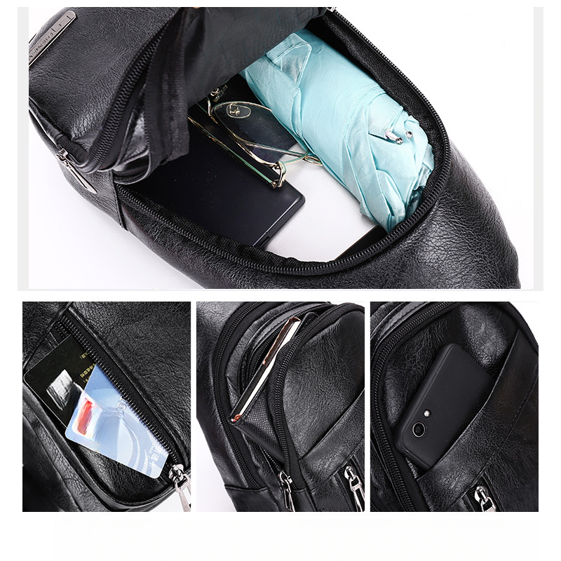 [PU Men's Bag] Soft PU Men's Chest Bag | Simple Casual Business Crossbody Bag with Earphone Hole